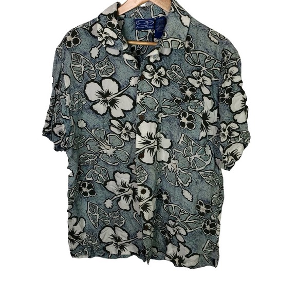 OP Other - Ocean Pacific OP Hawaiian Short Sleeve Button Front Shirt Medium Blue & Gray
